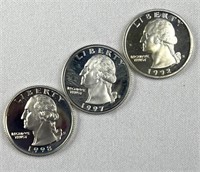 Silver Proof 90% 1992-S, 1997-S, 1998-S Quarters