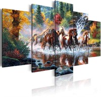 Golden Horse Canvas Art 5 Panel 12'x30'x1