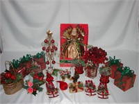 Large lot of red Christmas decor & Angel Top