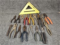 Assortment of Pliers. Rafter Square and More