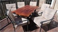 Outdoor Table w/6 Chairs & Cushions-Wood Top,