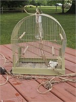 LARGE VTG STELL WIRE BIRD CAGE WITH WORKING LIGHT