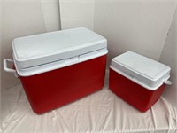 2 Red Rubbermaid Coolers