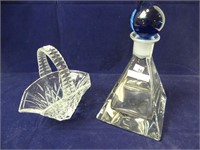 GLASS PYRAMID DECANTER AND HANDED BOWL