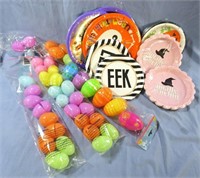 12 PC HALLOWEEN & EASTER PLATES & EGGS NEW