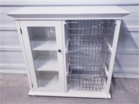 WHITE CABINET WITH WIRE BASKET BINS