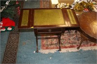 Drop leaf occasional table, leather insert.