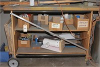 Rolling work table and contents: 2 elec fans,