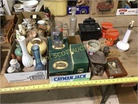 3 flats classware, mugs, vases, salt and peppers