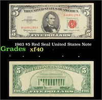 1963 $5 Red Seal United States Note Grades xf