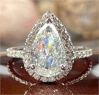 3.20 Cts Pear Cut Halo Engagement Ring