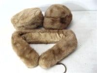 Two Mink? Fur Hats and Fur Scarf