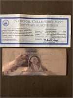 1999 $1.00 SILVER CERTIFICATE WITH COA
