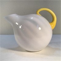 SPHERICAL GLASS PITCHER MCM YELLOW APPLIED HANDLE