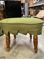 Vintage Footrest W/ Wooden Legs And Green