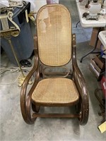 Vintage Wooden Rocker W/ Cane Seat And Back