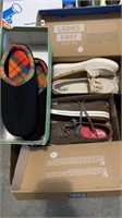 box lot with new ladies shoes, includes a
