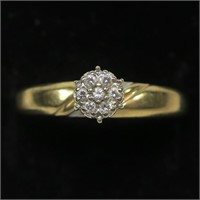 10K Yellow gold diamond pave cluster ring, size 6