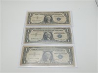 LOT of Three Silver Certificate One Dollar Money