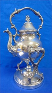 Vintage Silver Plate Coffee / Tea Pot On Stand And