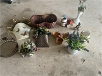 Assorted wall pockets, vases, flowers all