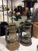 Two Old Barn Lanterns, One Made into Smoke Stand
