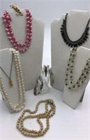 Vintage Bead Necklace & Hair Barrettes Lot