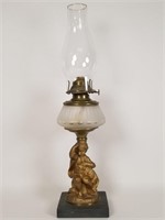 Antique Putto w/ dog oil lamp