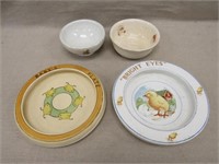 4 POTTERY BABY DISHES:
