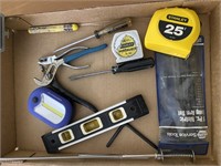 Tape measures, level, misc