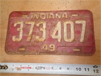 1949  INDIANA LICENSE PLATE