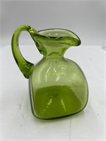 Vintage green glass creamer pitcher applied handle