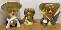 Rubens original lady head vases - lot of three -