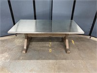 Stainless Steel Top Table W/ Glass Top & Wood Base