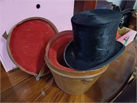 19th Century Silk Top Hat in Leather Travel Case