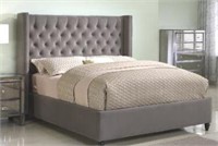 Qn Sz Grey Treva Upholstered Platform Bed