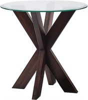 Powell Espresso Wooden Modern Round Glass Top Parn