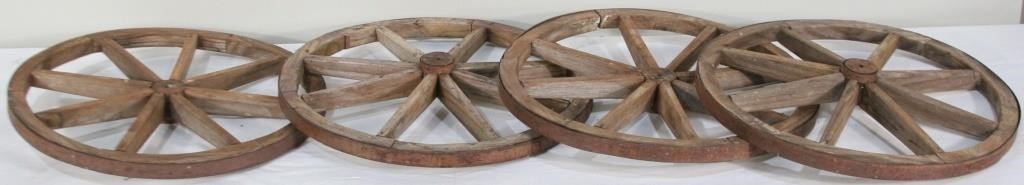 4 Vintage Wood Wagon Wheels 13 1/2 " Diam