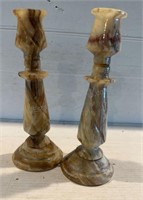 Pair of Marble Hand Carved Candle Holders 8” H