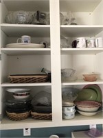 Contents of cabinet casserole dishes, coffee