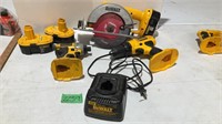 Dewalt saw and drills, three batteries and