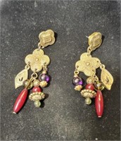 Antique Gold & Beads Costume Jewelry Earrings