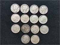 14 Silver Dimes Mercury & Roosevelt 1 Lot