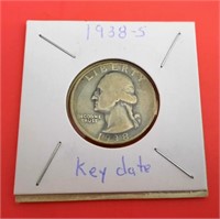 1938-S Washington 25 Cent Coin