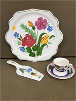 Blue Ridge Pottery Platter, Cake Knife, & Tea Cup