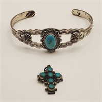 (KC) Sterling Silver and Turquoise Cuff Bracelet