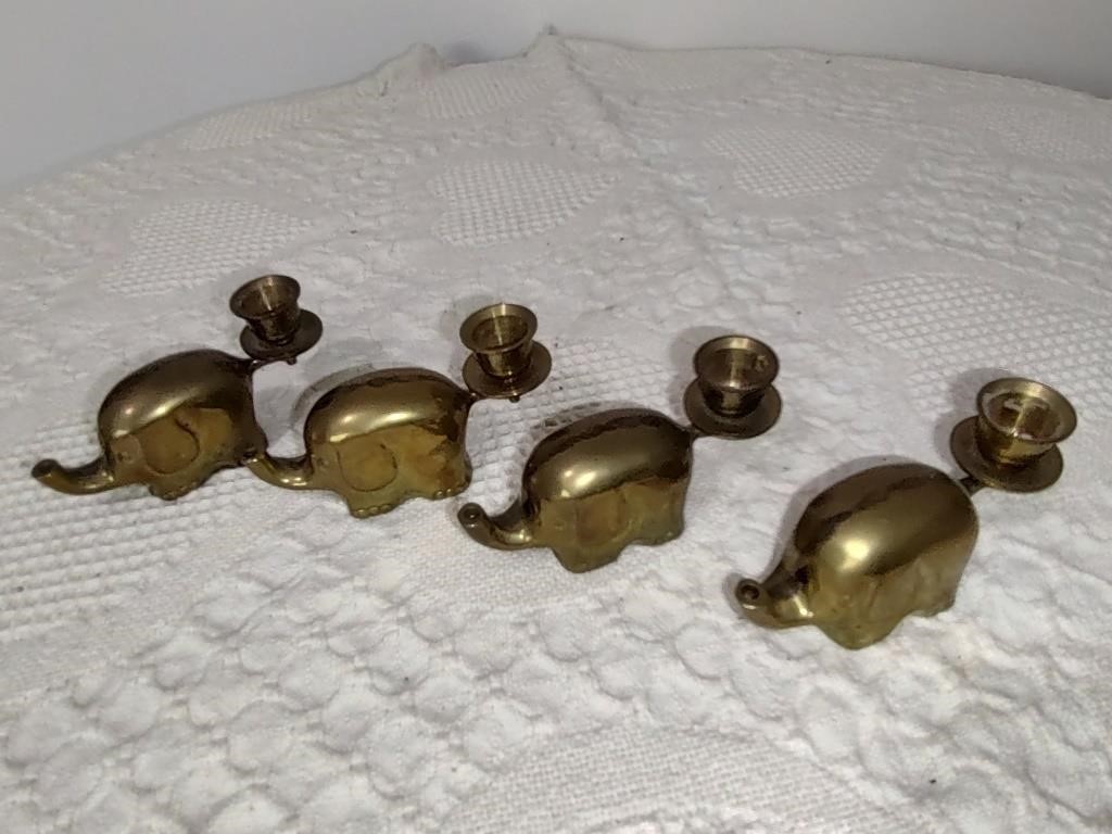 4 Brass Elephant Candle Holders
