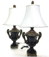 Pair Neoclassical Style Urn Table Lamps W/ Shades