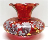 Rainbow Hand Painted Cranberry Glass Vase 5"T
