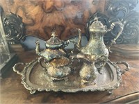 5pc Silver on Copper Tea Set with SP Tray